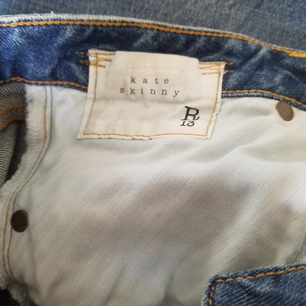 R13 Kate Skinny Distressed Stretchy Jeans Size 27 Mid Wash Blue - Picture 7 of 13